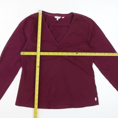 FatFace Women Purple Cotton Long Sleeve V-Neck Top UK 12