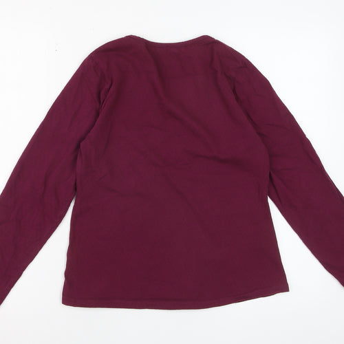 FatFace Women Purple Cotton Long Sleeve V-Neck Top UK 12