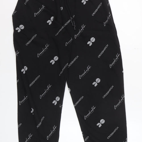 Crosshatch Womens Black Logo Jogger Trousers M Elastic Waist