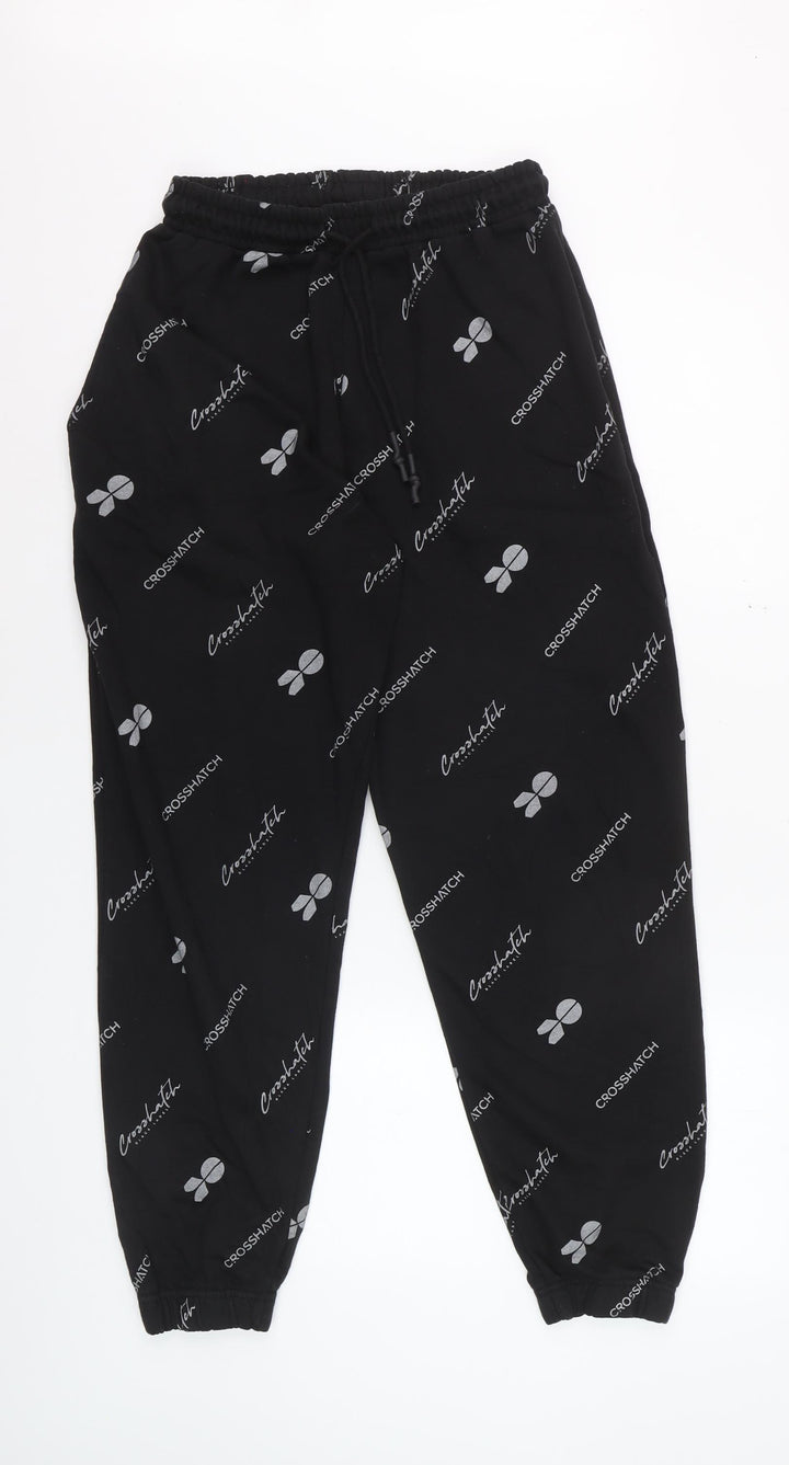 Crosshatch Womens Black Logo Jogger Trousers M Elastic Waist