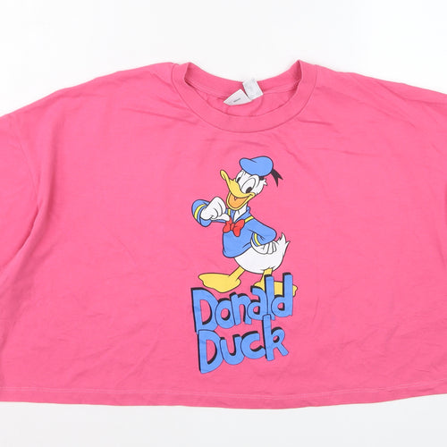 Disney Women’s Pink Donald Duck Cropped T-Shirt Size XL Relaxed Fit