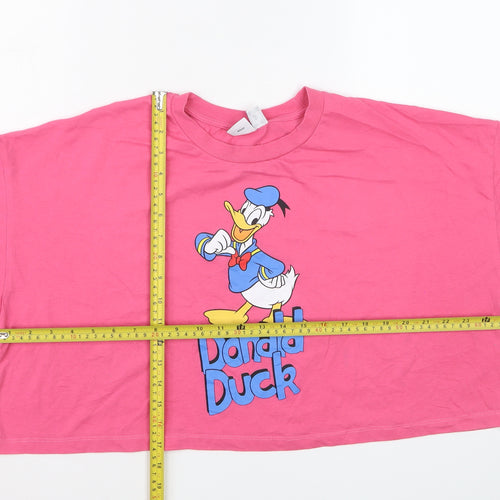 Disney Women’s Pink Donald Duck Cropped T-Shirt Size XL Relaxed Fit