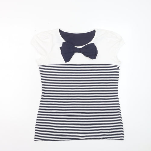 Next Womens Multicoloured Striped Bow T-Shirt Size 18 Short Sleeve