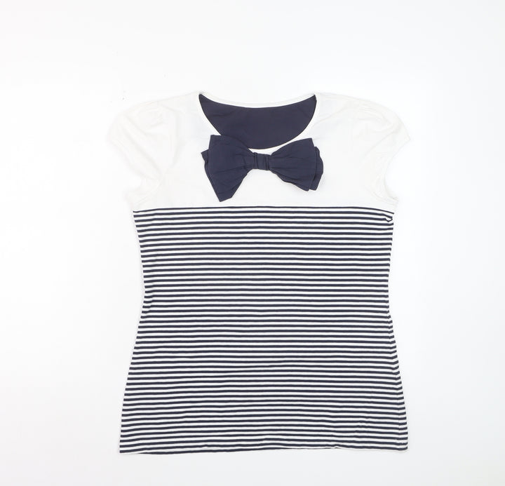 Next Womens Multicoloured Striped Bow T-Shirt Size 18 Short Sleeve