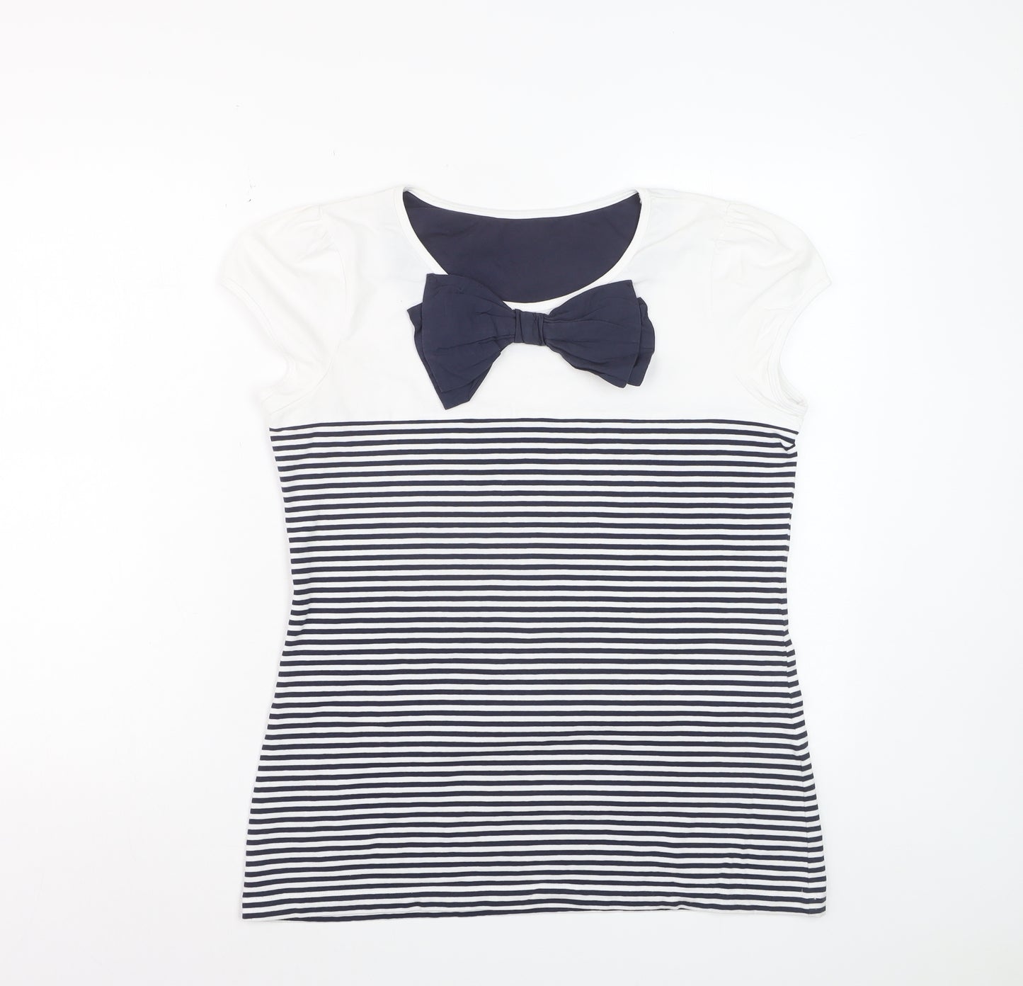 Next Womens Multicoloured Striped Bow T-Shirt Size 18 Short Sleeve