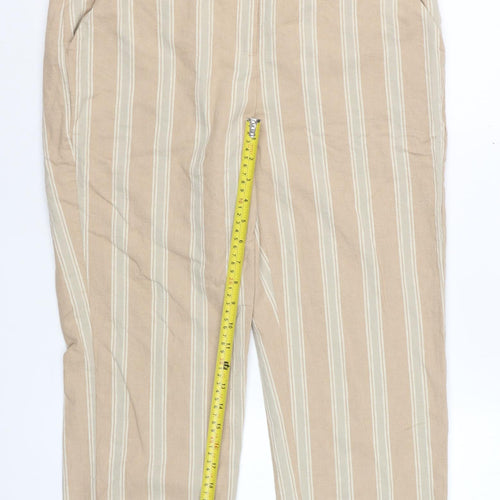 Marks and Spencer Womens Beige Striped Regular Linen Blend Trousers Size 14