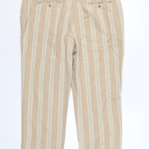 Marks and Spencer Womens Beige Striped Regular Linen Blend Trousers Size 14