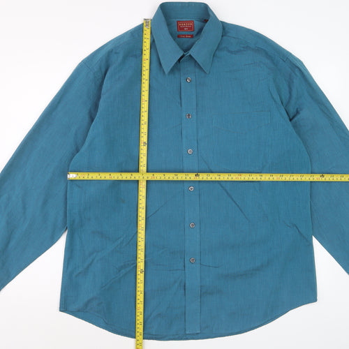 Burton Menswear Blue 16.5 Collared Long Sleeve Non-Iron Formal Shirt