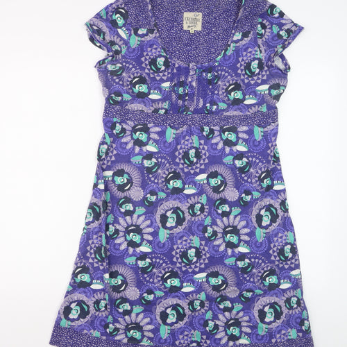 Mantaray Women Purple Floral A-Line Cotton Summer Dress Size 16