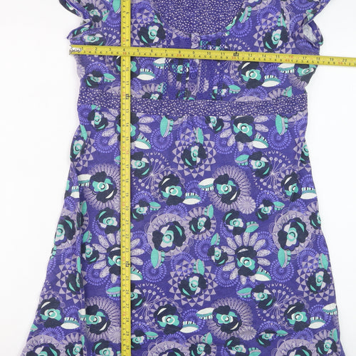 Mantaray Women Purple Floral A-Line Cotton Summer Dress Size 16