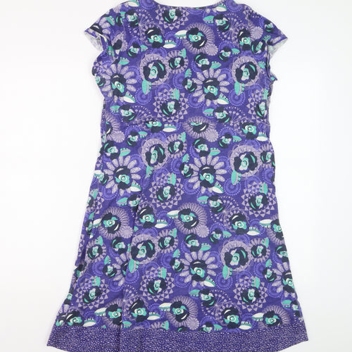 Mantaray Women Purple Floral A-Line Cotton Summer Dress Size 16