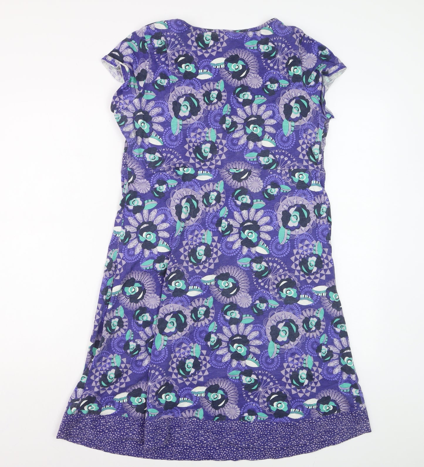 Mantaray Women Purple Floral A-Line Cotton Summer Dress Size 16