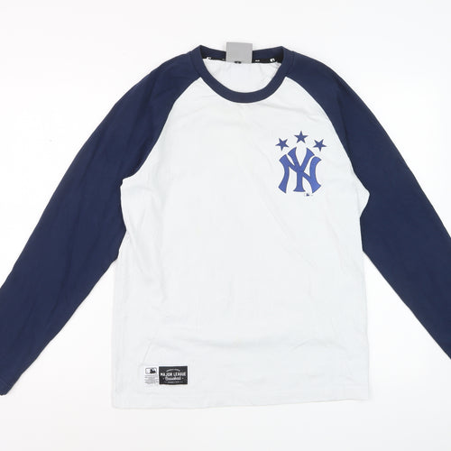 MLB Unisex White Navy Long Sleeve Raglan T-Shirt Size M