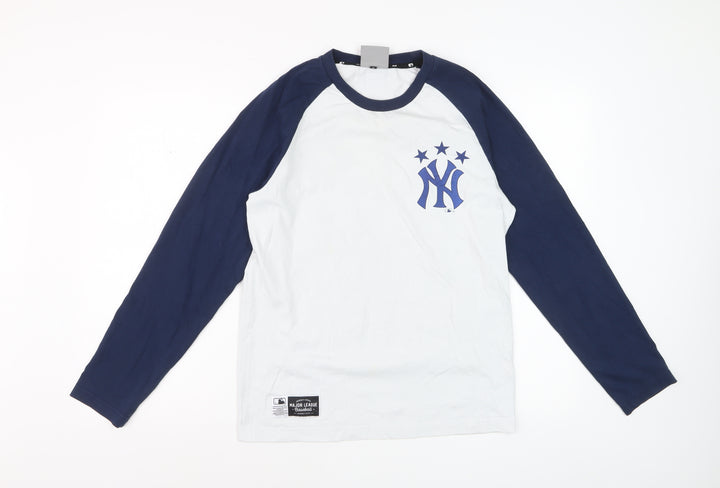 MLB Unisex White Navy Long Sleeve Raglan T-Shirt Size M