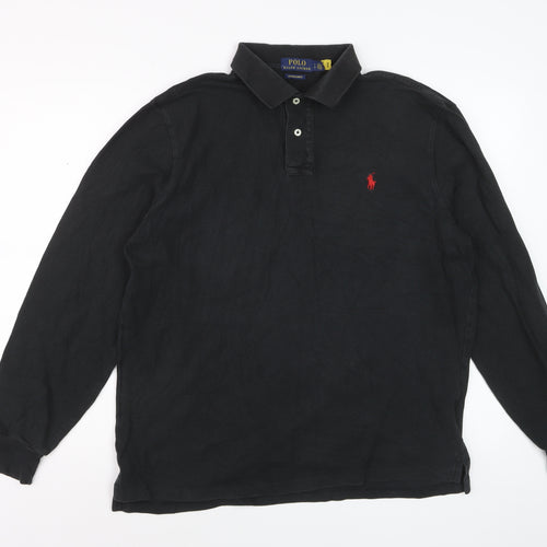 Ralph Lauren Men's Black Long Sleeve Slim Fit Cotton Polo Shirt L
