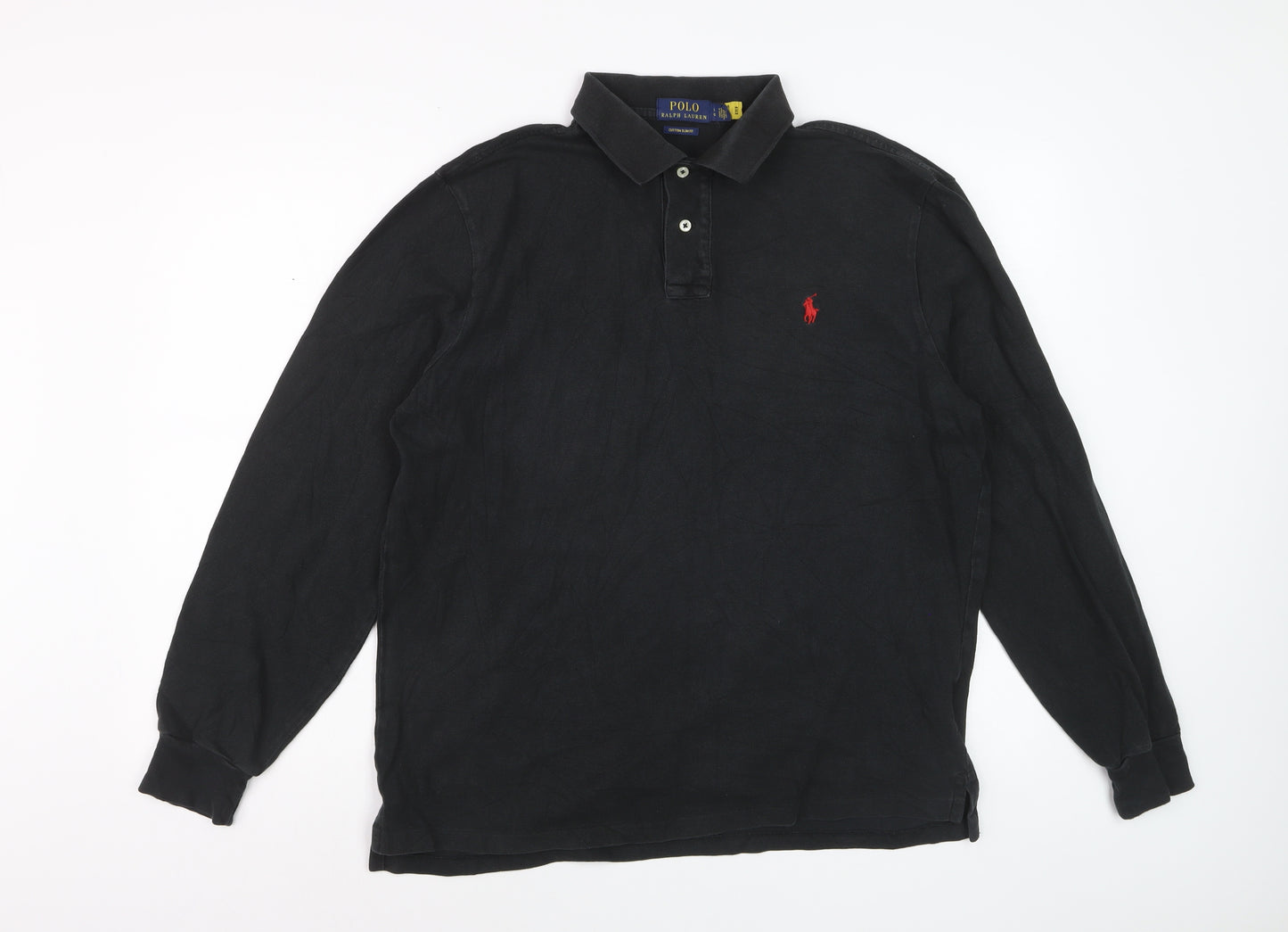 Ralph Lauren Men's Black Long Sleeve Slim Fit Cotton Polo Shirt L