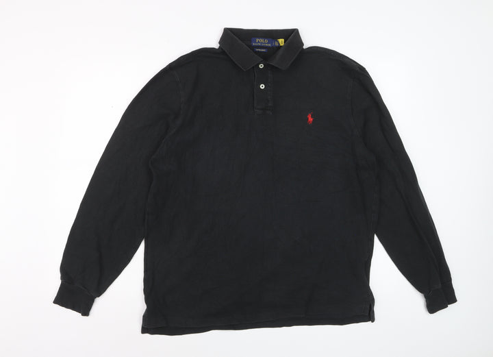 Ralph Lauren Men's Black Long Sleeve Slim Fit Cotton Polo Shirt L