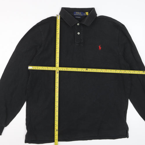 Ralph Lauren Men's Black Long Sleeve Slim Fit Cotton Polo Shirt L