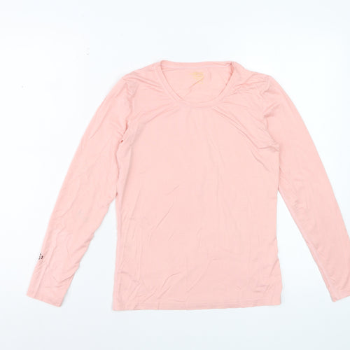Qodaun Womens Pink Long Sleeve Slim Fit Activewear Top L