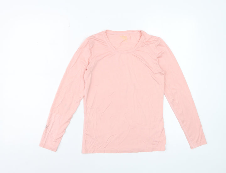 Qodaun Womens Pink Long Sleeve Slim Fit Activewear Top L