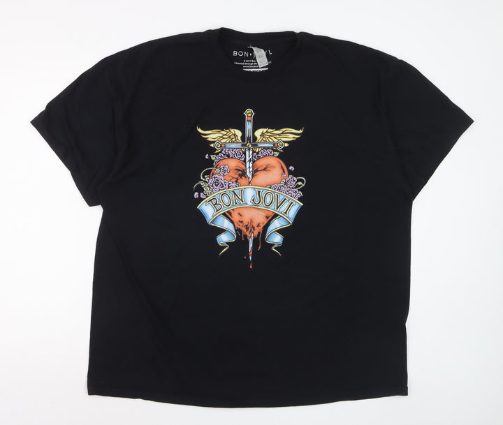Bon Jovi Men's Black 2XL Band Graphic Short Sleeve T-Shirt