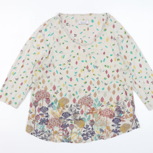 Marks and Spencer Per Una Women’s Beige Floral Leaf Print 3/4 Sleeve Cotton Top UK 16