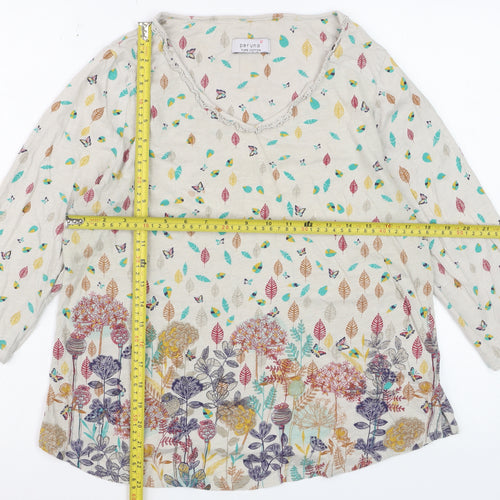 Marks and Spencer Per Una Women’s Beige Floral Leaf Print 3/4 Sleeve Cotton Top UK 16