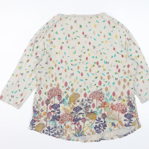 Marks and Spencer Per Una Women’s Beige Floral Leaf Print 3/4 Sleeve Cotton Top UK 16