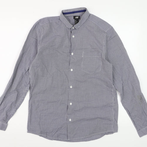 H&M Men's Blue Check Cotton Long Sleeve Regular Fit Dress Shirt Size S
