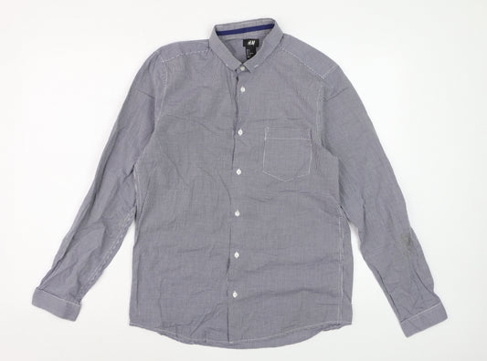 H&M Men's Blue Check Cotton Long Sleeve Regular Fit Dress Shirt Size S