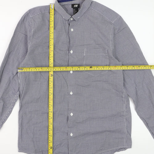 H&M Men's Blue Check Cotton Long Sleeve Regular Fit Dress Shirt Size S