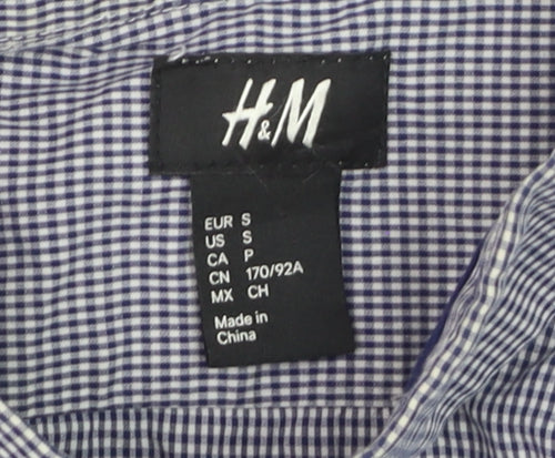 H&M Men's Blue Check Cotton Long Sleeve Regular Fit Dress Shirt Size S
