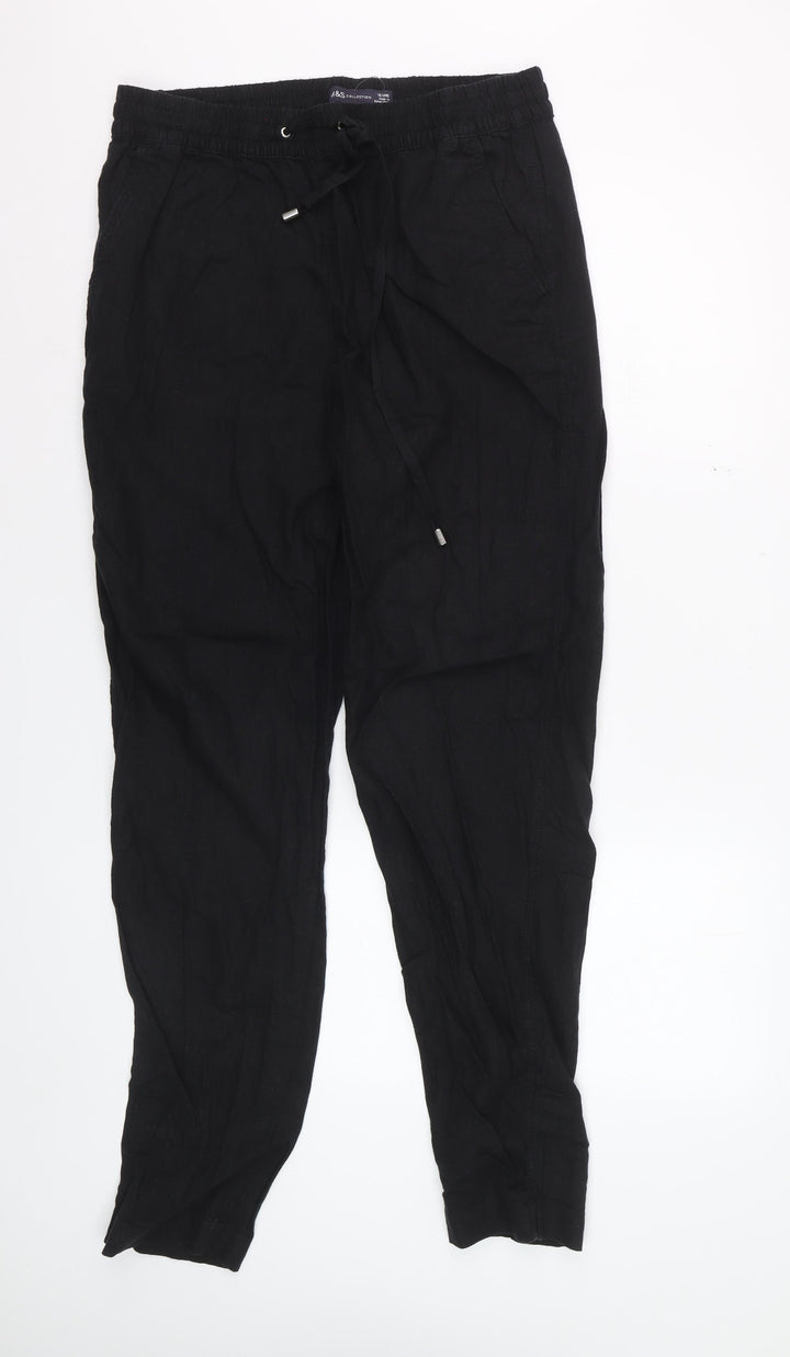 Marks and Spencer Women’s Black Linen Blend Drawstring Trousers Size 12