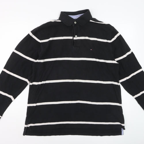 Tommy Hilfiger Men's Black Striped Long Sleeve Polo Shirt L