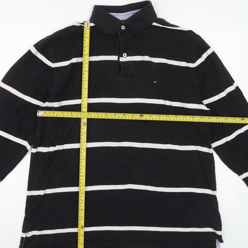 Tommy Hilfiger Men's Black Striped Long Sleeve Polo Shirt L