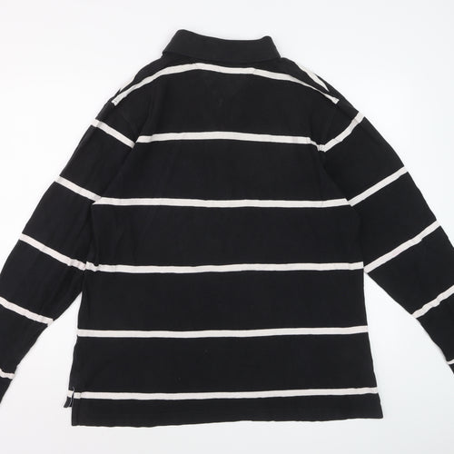 Tommy Hilfiger Men's Black Striped Long Sleeve Polo Shirt L