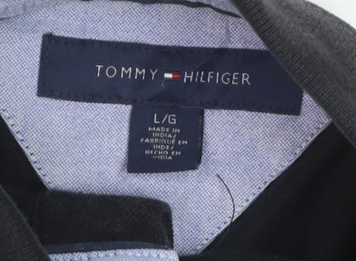 Tommy Hilfiger Men's Black Striped Long Sleeve Polo Shirt L