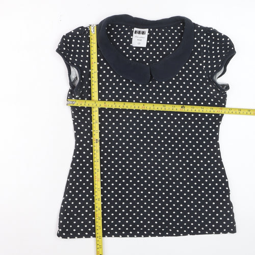 Next Women Blue Polka Dot Collared Short Sleeve Cotton T-Shirt Size 14