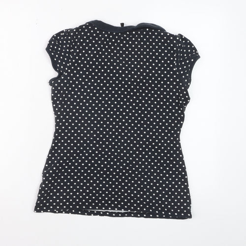 Next Women Blue Polka Dot Collared Short Sleeve Cotton T-Shirt Size 14