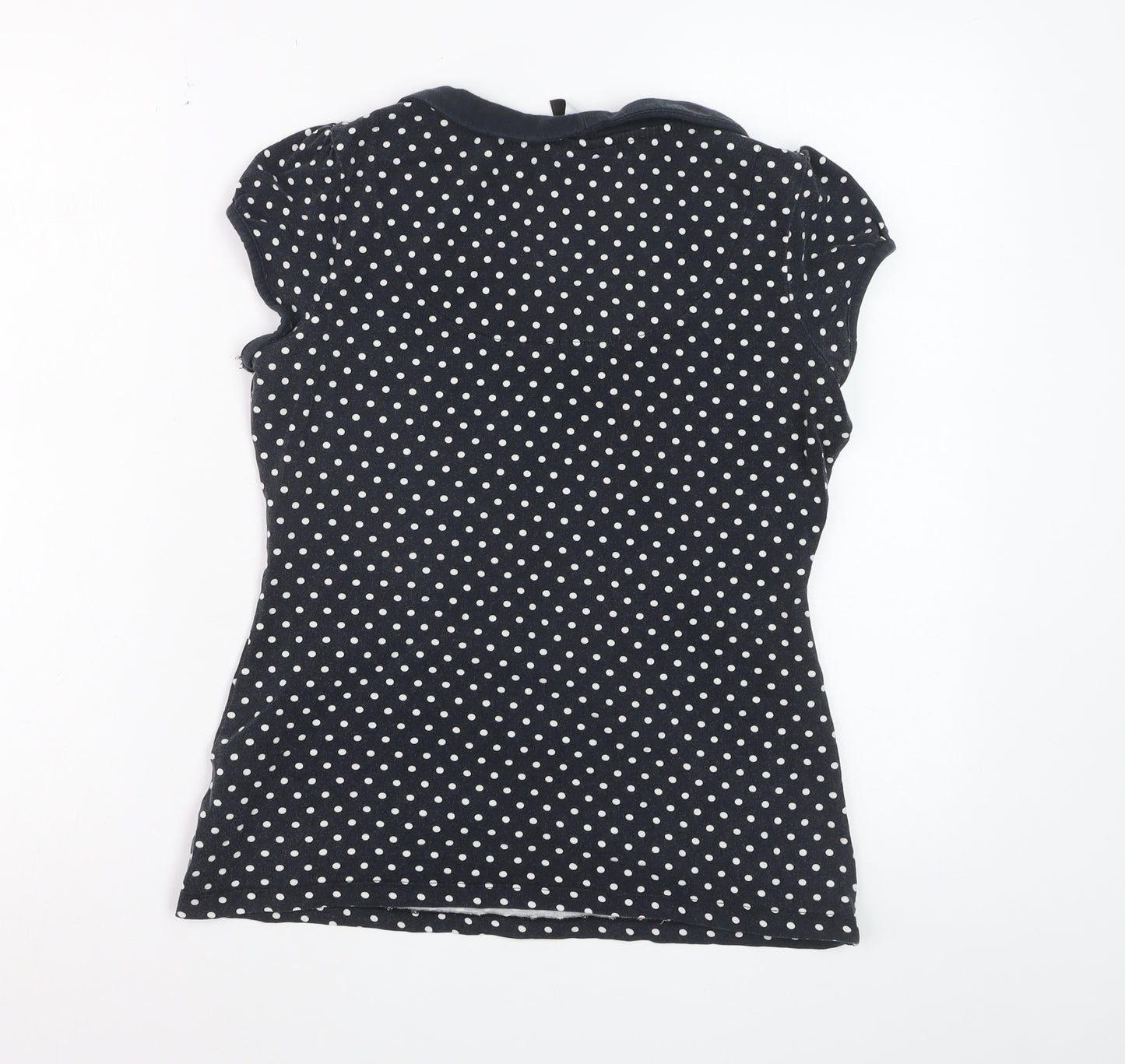 Next Women Blue Polka Dot Collared Short Sleeve Cotton T-Shirt Size 14