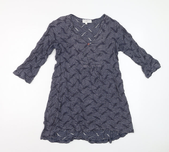 Capri Women Blue Stripe Cotton Knee Length Shift Dress Size 10