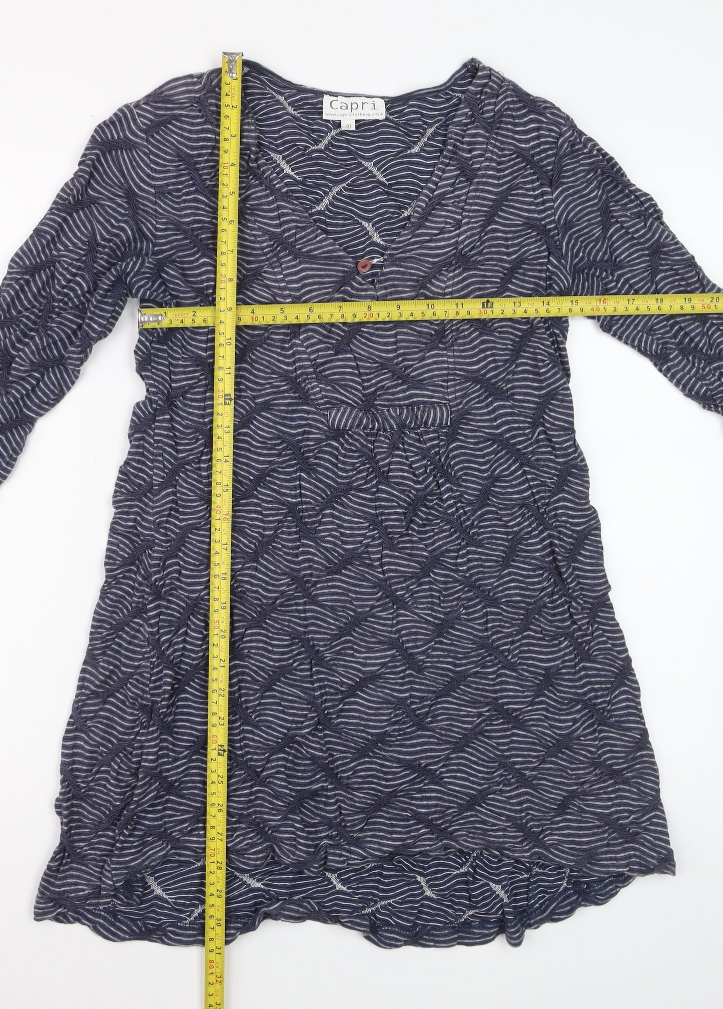 Capri Women Blue Stripe Cotton Knee Length Shift Dress Size 10