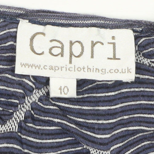 Capri Women Blue Stripe Cotton Knee Length Shift Dress Size 10