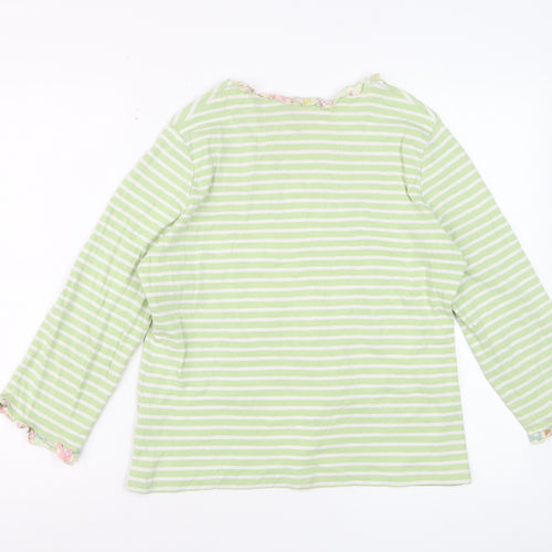 Boden Women Green Striped Long Sleeve Cotton V-Neck Top L