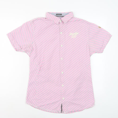 Dirty Blazer Men's Pink Striped Short Sleeve Button-Up Shirt L Cotton