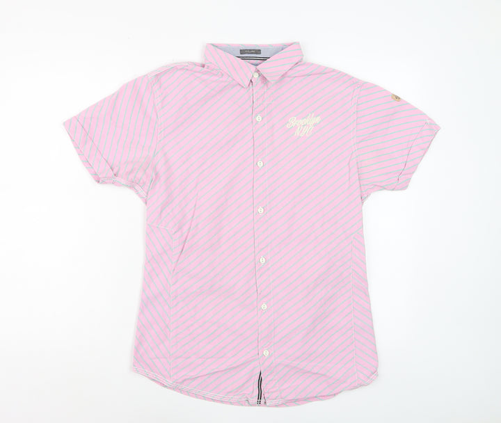 Dirty Blazer Men's Pink Striped Short Sleeve Button-Up Shirt L Cotton