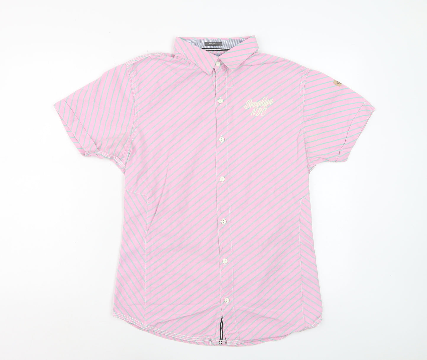 Dirty Blazer Men's Pink Striped Short Sleeve Button-Up Shirt L Cotton