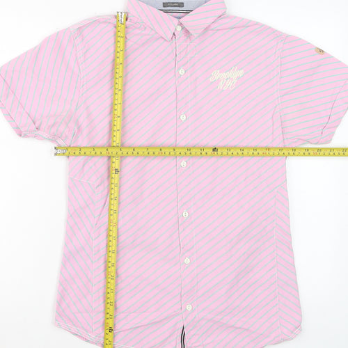 Dirty Blazer Men's Pink Striped Short Sleeve Button-Up Shirt L Cotton