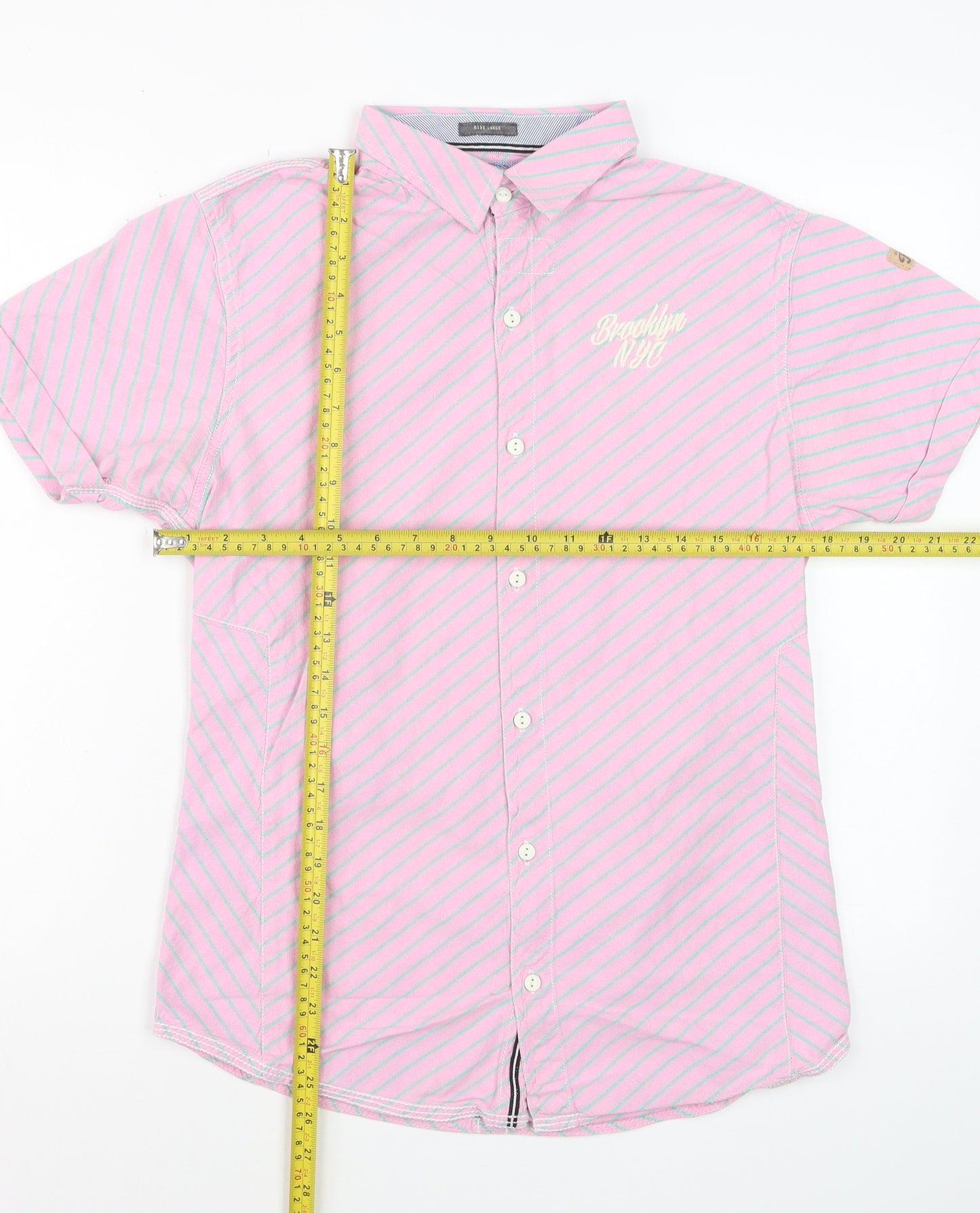 Dirty Blazer Men's Pink Striped Short Sleeve Button-Up Shirt L Cotton