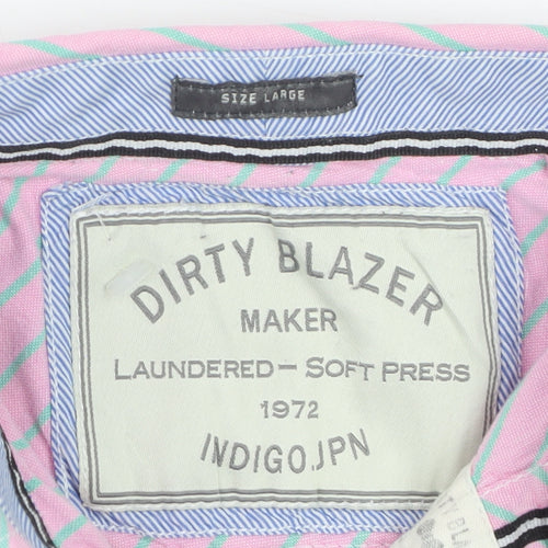 Dirty Blazer Men's Pink Striped Short Sleeve Button-Up Shirt L Cotton